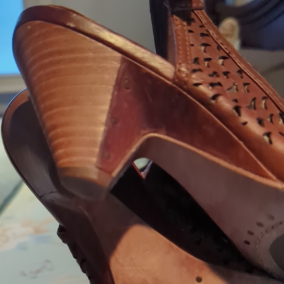 Frye Brown Cutout Peep-Toe Heels - Picture 8 of 13